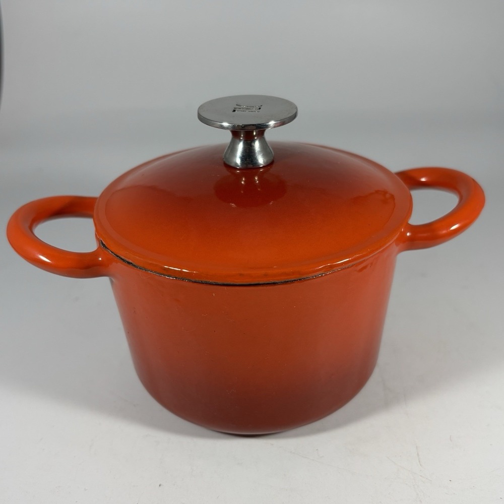 2 Vintage Tim Love Collection Enameled Cast Iron Small Dutch Oven W/ Lids Orange - Picture 5 of 11
